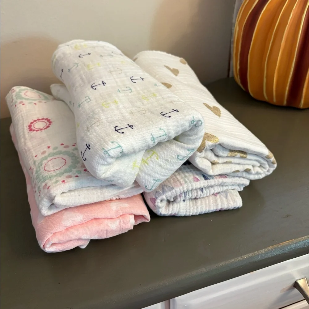 Set of 5 Muslin Baby Swaddle Blankets - Picture 1 of 8